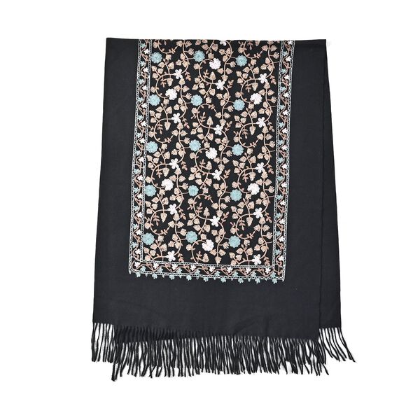 Bestickter Schal mit t&uuml;rkisfarbene Blumen Stickerei