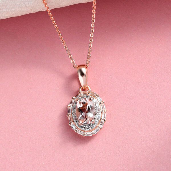 Morganit und wei&szlig;er Zirkon Anh&auml;nger mit Kette, 925 Silber Ros&eacute;gold Vermeil ca. 1.26 ct image number 2