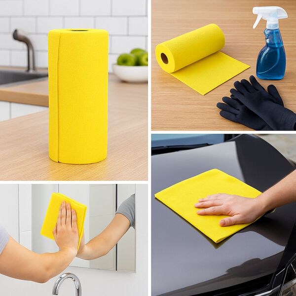 Wiederverwendbare Abrei&szlig;-Mikrofaser Reinigungstuchrolle, 30 T&uuml;cher/Rolle, gelb image number 3