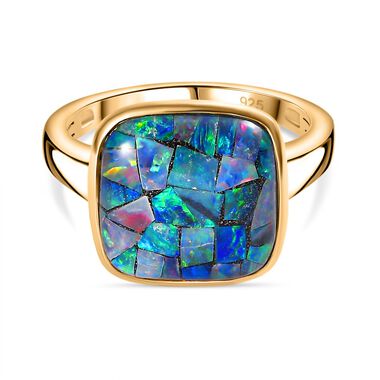 Mosaik-Opal Ring, 925 Silber Gelbgold Vermeil, (Größe 18.00) ca. 5.45 ct