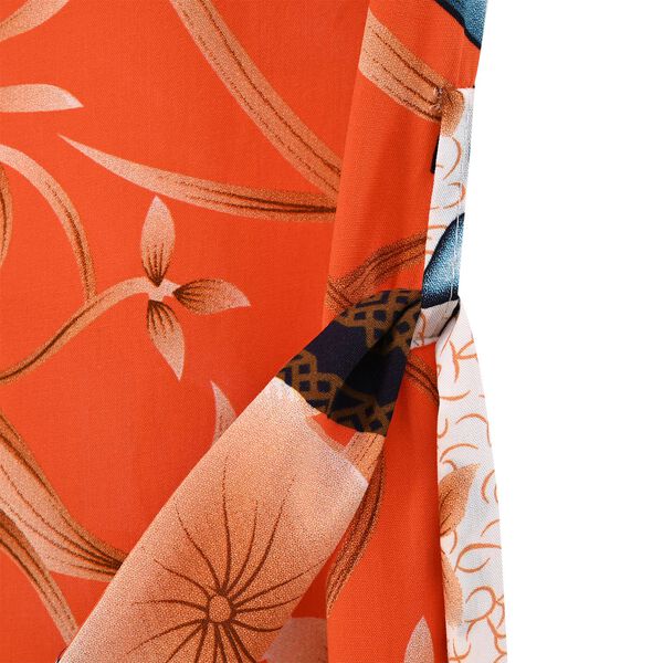 Kimono mit Gürtel, Vogel- und Blumenmuster, 128×78 cm, Orange image number 6