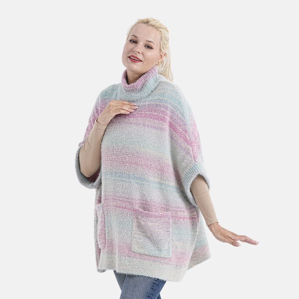 La Marey - Poncho mit Stehkragen und Taschen, Rosa Blau image number 3