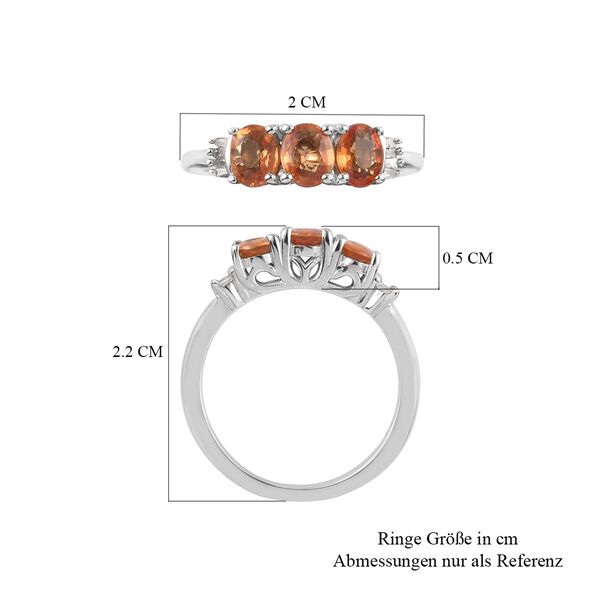 Orange Saphir und Diamant 3 Stein Ring 925 Silber Platin-Überzug image number 6
