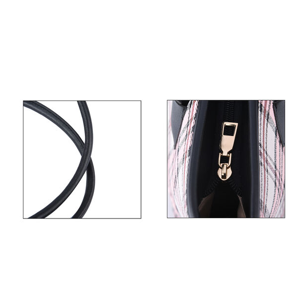 Moderne Handtasche mit PU-Leder Griff, Streifenmuster, Rosa image number 5