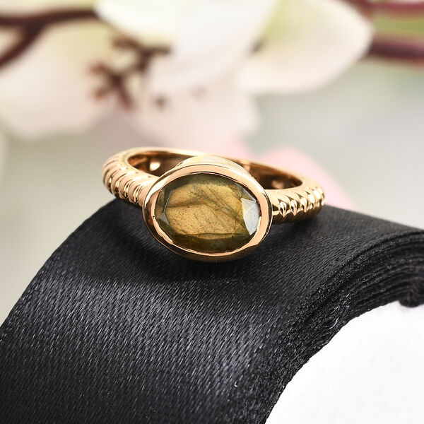 Labradorit Solitär Ring 925 Silber 585 Vergoldet image number 2