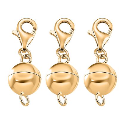 3er Set - Magnetverschluss Rundform, mit Karabinerverschluss, 925 Silber, vergoldet, ca. 3,00g