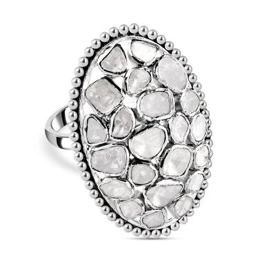 Handgearbeiteter, natürlicher Polki Diamant-Ring, 925 Silber platiniert  ca. 1,50 ct