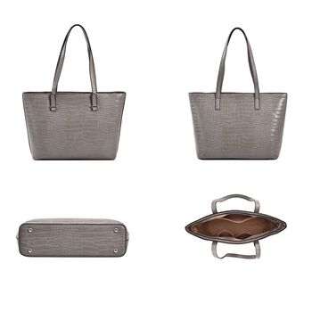 Passage - 4er-Set Handtaschen mit Krokodilpr&auml;gung; enth&auml;lt Tote Bag, Cross Body Bag, Clutch Bag und Portemonnaie, Grau