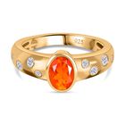 AA Salamanca Feueropal, Weißer Zirkon Ring 925 Silber 750 Gelbgold Vermeil (Größe 20.00) ca. 0,83 ct