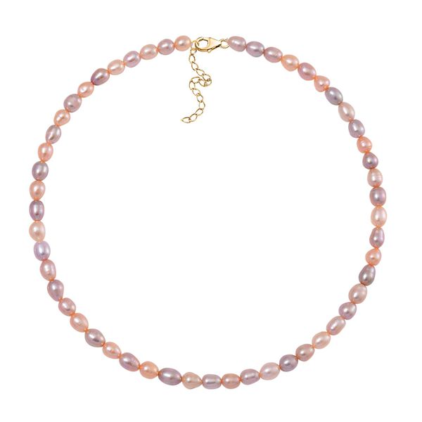 Mehrfarbige S&uuml;&szlig;wasser Perle (6-10 mm) Halskette ca. 45 cm 925 Silber vergoldet image number 2