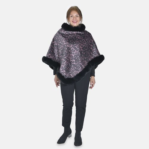 Kunstfell Poncho mit Leopardenmuster, rosa image number 0