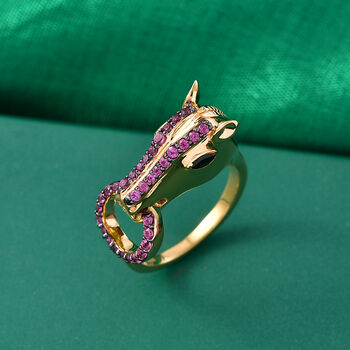 GP - Schwarzer Spinell, Nat&uuml;rlicher Rhodolith Granat Ring 925 Silber 750 Gelbgold Vermeil (Gr&ouml;&szlig;e 18.00) ca. 0,72 ct