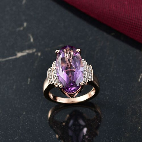 D'Joy AAA Rose De France Amethyst, Weißer Zirkon Ring 925 Silber 750 Roségold Vermeil (Größe 18.00) ca. 9,17 ct image number 1