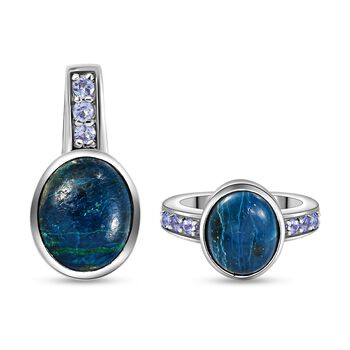 2er Set - Nat&uuml;rlicher Tafelberg Shadowkite Ring und Anh&auml;nger, 925 Silber platiniert ca. 7.96 ct