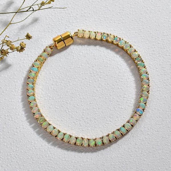 D'Joy AA Natürlicher, äthiopischer Welo Opal Armband ca. 19 cm 925 Silber 750 Gelbgold Vermeil ca. 6,03 ct. image number 2