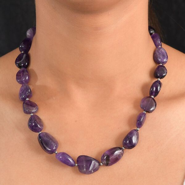 Afrikanischer Amethyst Halskette ca. 45 cm Nickelfreies Messing platiniert ca. 320.00 ct image number 3
