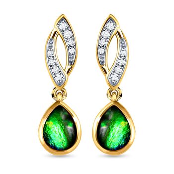 Kanadischer Ammolit und wei&szlig;e Zirkon-Ohrringe, 925 Silber Gelbgold Vermeil ca. 2.14 ct