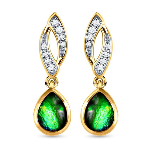 Kanadischer Ammolit und weiße Zirkon-Ohrringe, 925 Silber Gelbgold Vermeil ca. 2.14 ct image number 0