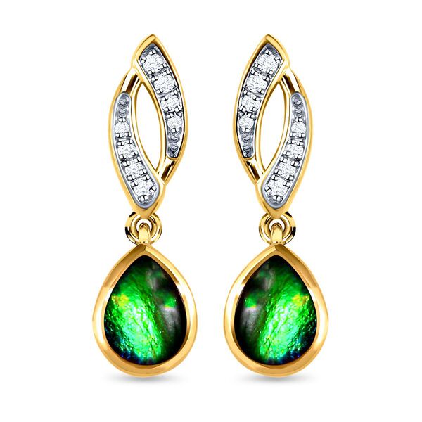 Kanadischer Ammolit und wei&szlig;e Zirkon-Ohrringe, 925 Silber Gelbgold Vermeil ca. 2.14 ct