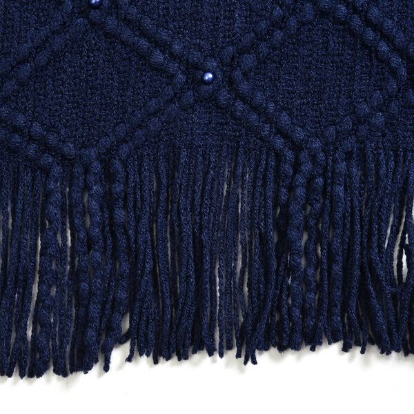 Strickschal mit Quasten und Perlen, Dunkelblau image number 2