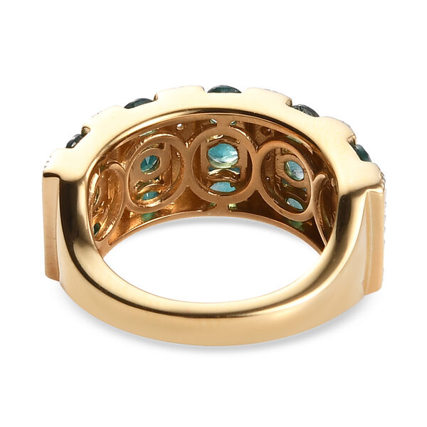 Blaugrüner Grandidierit und Zirkon Ring 925 Silber 585 Vergoldet image number 6