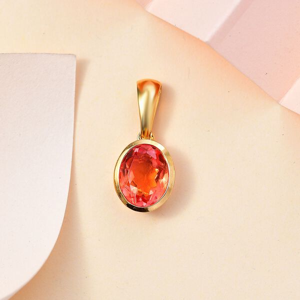 Padparadscha Quarz Triplette Anh&auml;nger 925 Silber 750 Gelbgold Vermeil ca. 2.02 ct image number 2