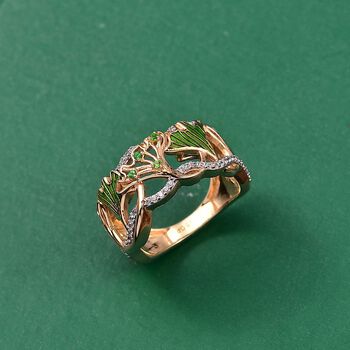 GP Italienische Garten Kollektion - Nat&uuml;rlicher Chromdiopsid, Kanchanaburi Blauer Saphir Ring 925 Silber 750 Gelbgold Vermeil (Gr&ouml;&szlig;e 20.00) ca. 0.39 ct