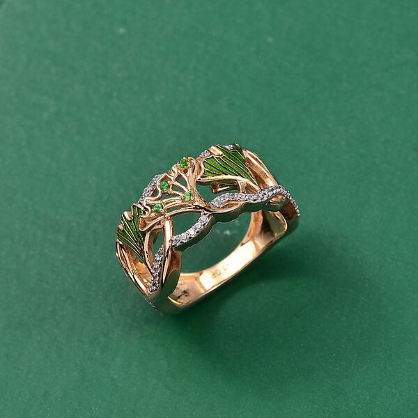 GP - Kanchanaburi Blauer Saphir, Natürlicher Chromdiopsid Ring 925 Silber 750 Gelbgold Vermeil (Größe 20.00) ca. 0,39 ct image number 2