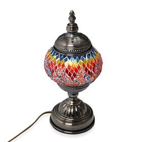 Orientalische Tischlampe aus Glas-Mosaik, handgefertigt,  14x28 cm, Rot-Gelb