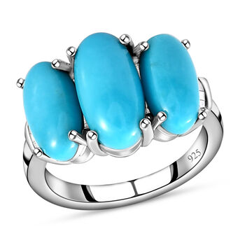 Amerikanischer, nat&uuml;rlicher Sleeping Beauty T&uuml;rkis und Diamant-Ring, 925 Silber platiniert  ca. 4,68 ct