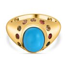 Amerikanischer natürlicher Sleeping Beauty Türkis, mehrfarbiger Turmalin Ring, 925 Silber Gelbgold Vermeil (Größe 17.00) ca. 3.00 ct