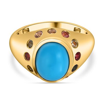 Amerikanischer nat&uuml;rlicher Sleeping Beauty T&uuml;rkis, mehrfarbiger Turmalin Ring, 925 Silber Gelbgold Vermeil (Gr&ouml;&szlig;e 17.00) ca. 3.00 ct