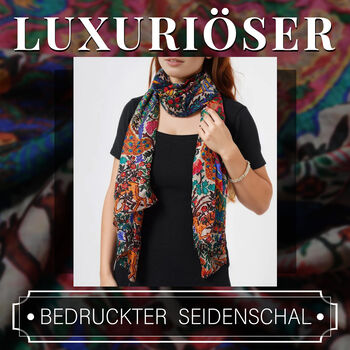 Bedruckter Seidenschal mit Chakra-Edelsteinarmband und Amethyst-Armband, Gr&ouml;&szlig;e Schal: 50x170 cm