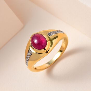 Afrikanischer Rubin (Fissure gef&uuml;llt), wei&szlig;er Zirkon Ring, 925 Silber Gelbgold Vermeil (Gr&ouml;&szlig;e 20.00) ca. 2.18 ct