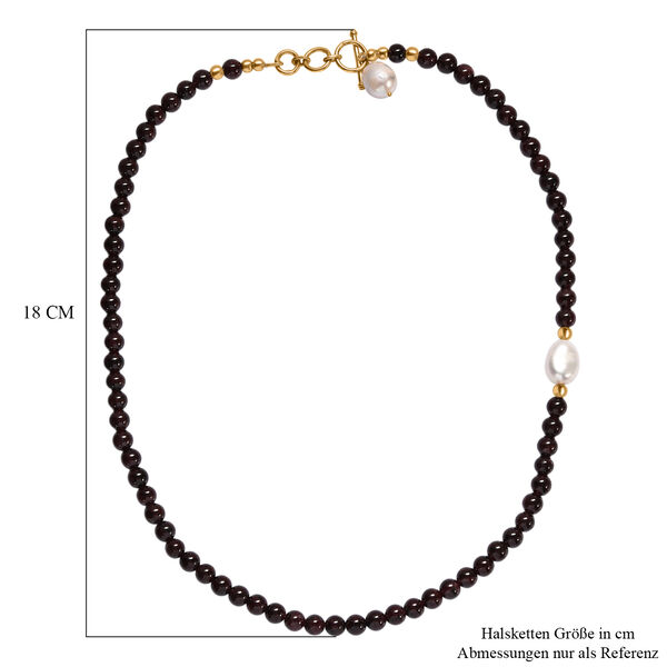 Rote Granat-Perlen und wei&szlig;e Barockperle Halskette, 45 cm image number 6