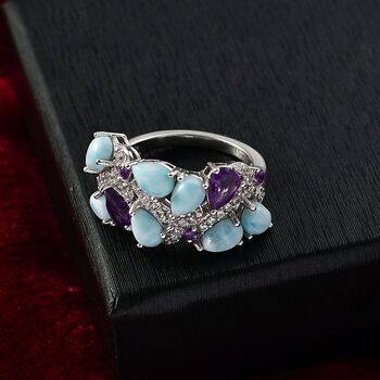 D'Joy Larimar, afrikanischer Amethyst und Zirkon Ring - 4,85 ct.