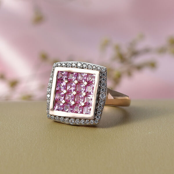 AA Lab Grown Rosa Saphir, Weißer Zirkon Ring 925 Silber 750 Roségold Vermeil (Größe 17.00) ca. 2.52 ct image number 2