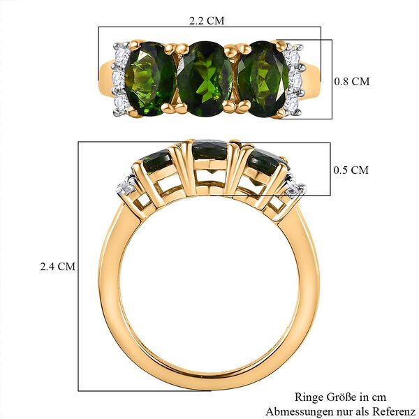 Nat&uuml;rlicher Chromdiopsid, Wei&szlig;er Zirkon Ring, 925 Silber Gelbgold Vermeil, (Gr&ouml;&szlig;e 19.00) ca. 2.87 ct image number 7