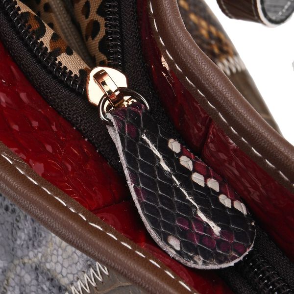 "Chaos by Elsie Genuine Leather Tote bag with RFID Color: multicolor  Embossed crocdile shining rhomboid pattern  Size:33*13*24 CM              Wall: Genuine Leather Lining: Polyester                Exterior:zipped-2, Interior:zipped-2 , slip-2  " image number 7