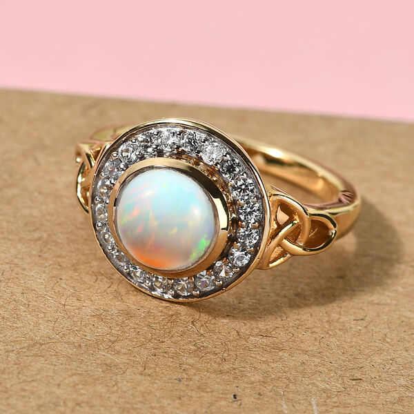 Nat&uuml;rlicher, &auml;thiopischer Opal und Zirkon-Ring, 925 Silber Gelbgold Vermeil  ca. 1,41 ct image number 2