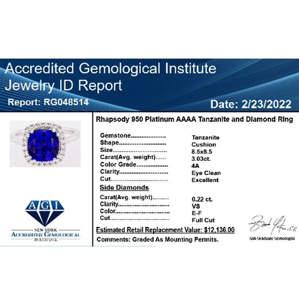 Rhapsody AAAA Tansanit, Weißer Diamant Ring 950 Platin (Größe 16.50) ca. 4,00 ct image number 7