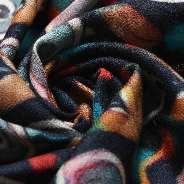 LA MAREY Schal aus 100% Premium-Kaschmir mit Digitaldruck, 70x200 cm, Schwarze Pfauenfeder image number 9