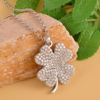 Wei&szlig;er Kristall-Kleeblatt-Anh&auml;nger mit Kette - 2,50 ct.