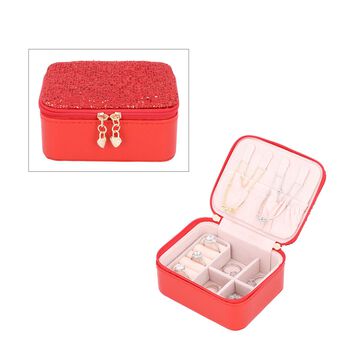 Glitzernde Schmuckschatulle aus naturfreundlichem Kunstleder, 11x9,4x5,5 cm, rot