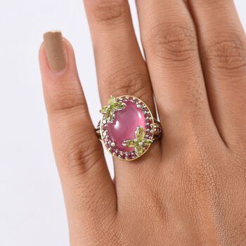 D'Joy Maulbeer Mondstein, Peridot Ring 925 Silber Rhodiniert und 750 Gelbgold Vermeil (Gr&ouml;&szlig;e 20.00) ca. 12,21 ct