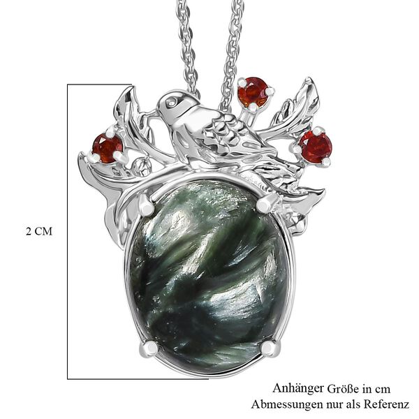 Viktorianische Bl&uuml;te - Sibirischer Seraphinite, Roter Granat Anh&auml;nger mit Kette ca. 50 cm, 925 Silber platiniert ca. 5.08 ct image number 6