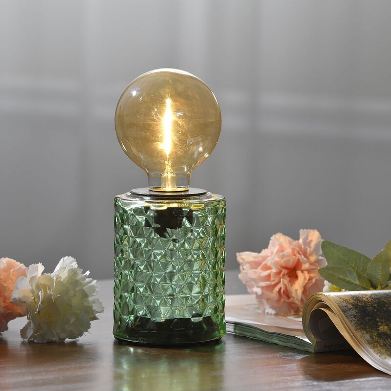 Vintage Edison Lampe aus Glas, (3AA nicht inkl.), 22 x 9 cm, grün image number 0
