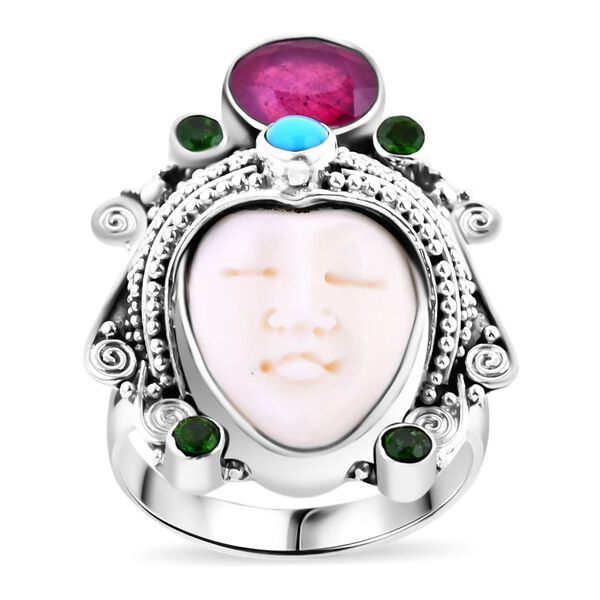 Sajen Silver- Ochse Knochen, afrikanischer Rubin, Sleeping Beauty Türkis und Chromdiopsid-Ring- 3,82 ct. image number 4