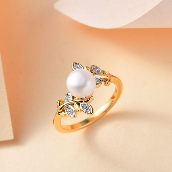 S&uuml;&szlig;wasser Perle und Zirkon Bypass Ring image number 1