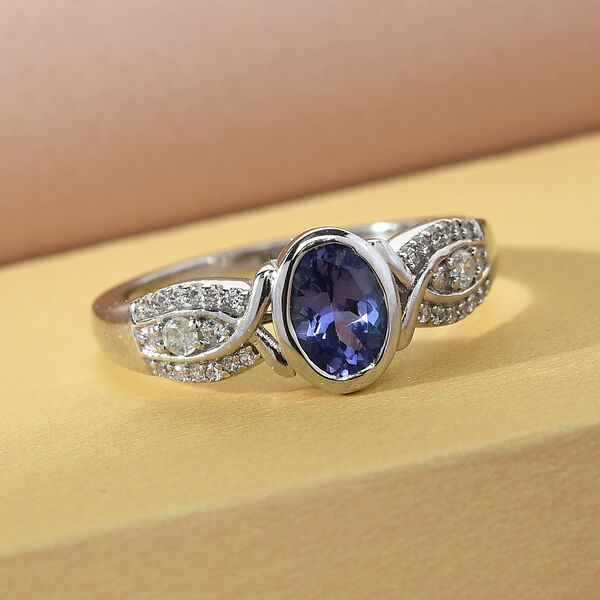 Tansanit und Zirkon-Ring, 925 Silber platiniert  ca. 1,09 ct image number 2